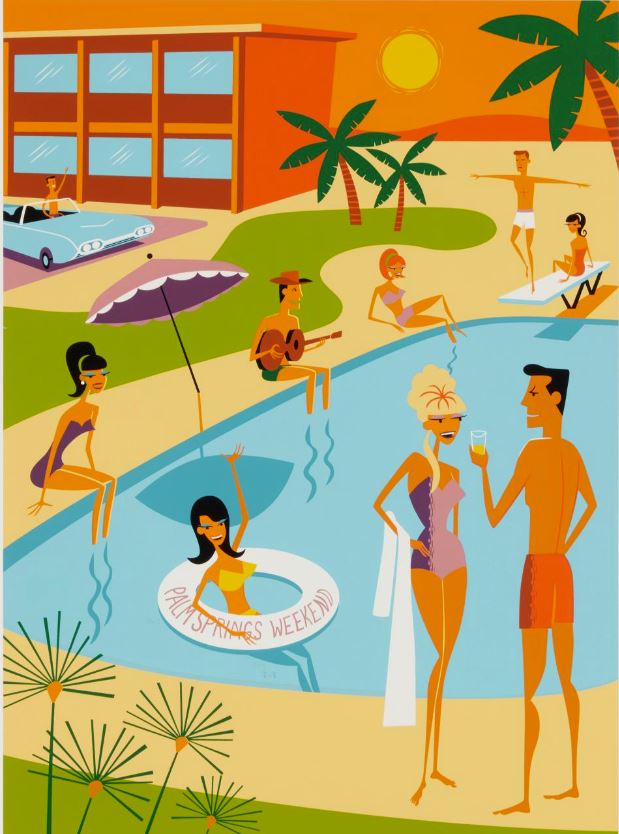 Josh Agle limited series screenprint of Palm Springs pool party